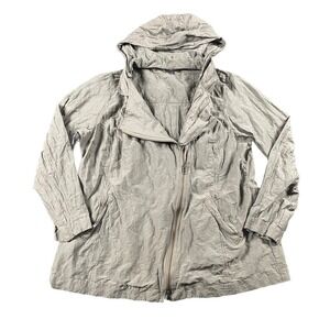 Eileen Fisher Asymmetrical Zip Jacket Women's XL Green Metallic Hooded Wind Rain